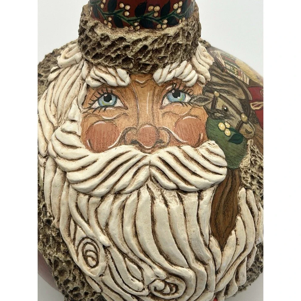 Santa Folk Art Painted Gourd Signed Sculpture G2Taylor 1999 #3 Christmas Decor
